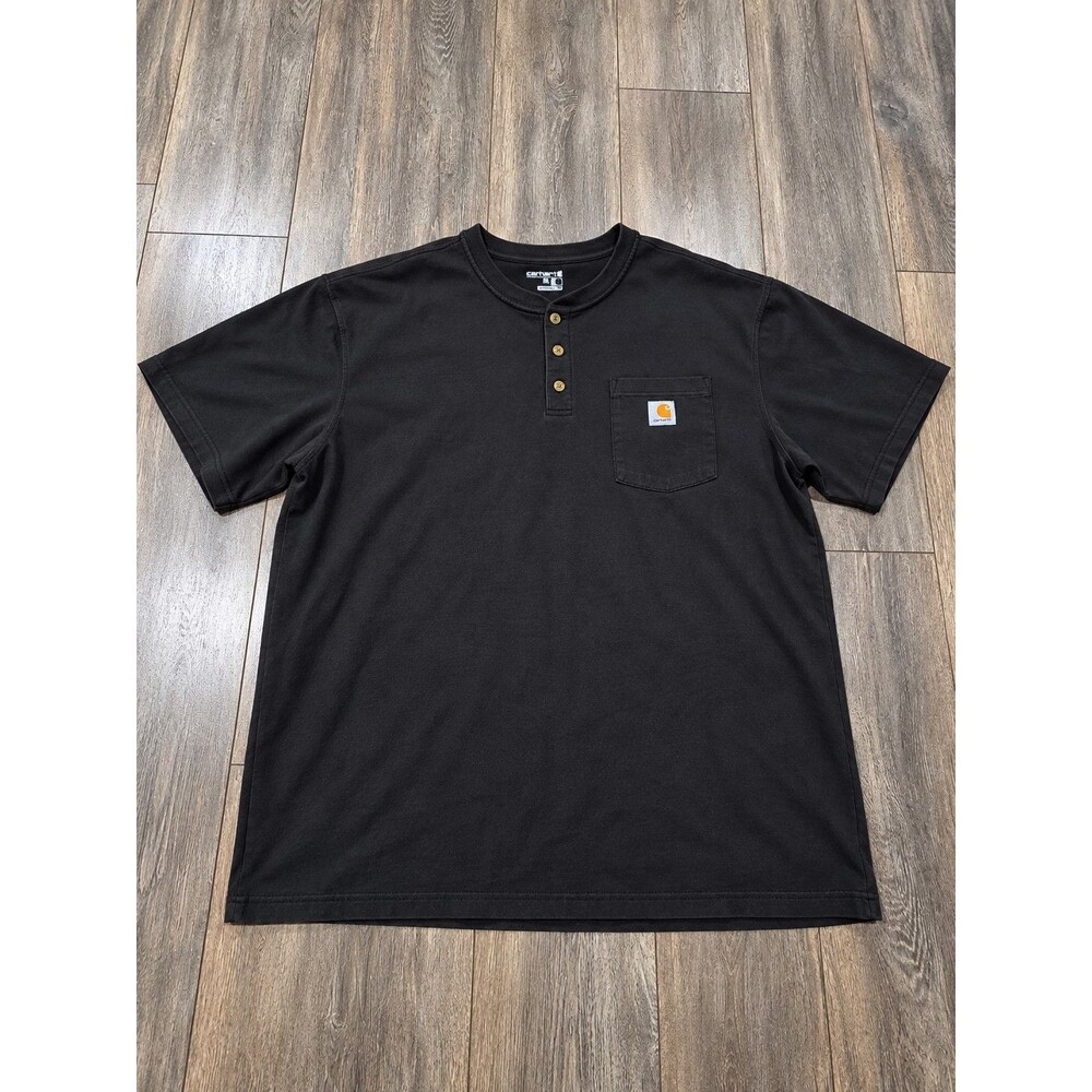 Carhartt Mens 3XL Tall Black Loose Fit Henley Pocket T Shirt Workwear